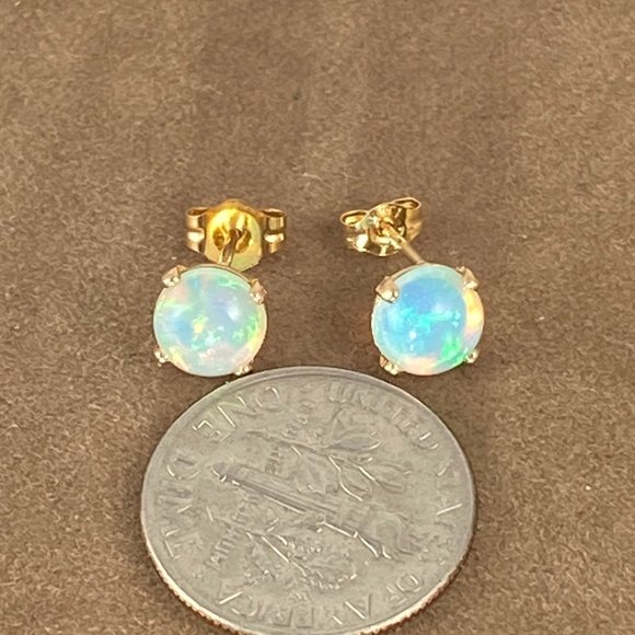 Vintage Exquisite 6MM Round Opal Cabochon Earrings - Picture 5 of 13